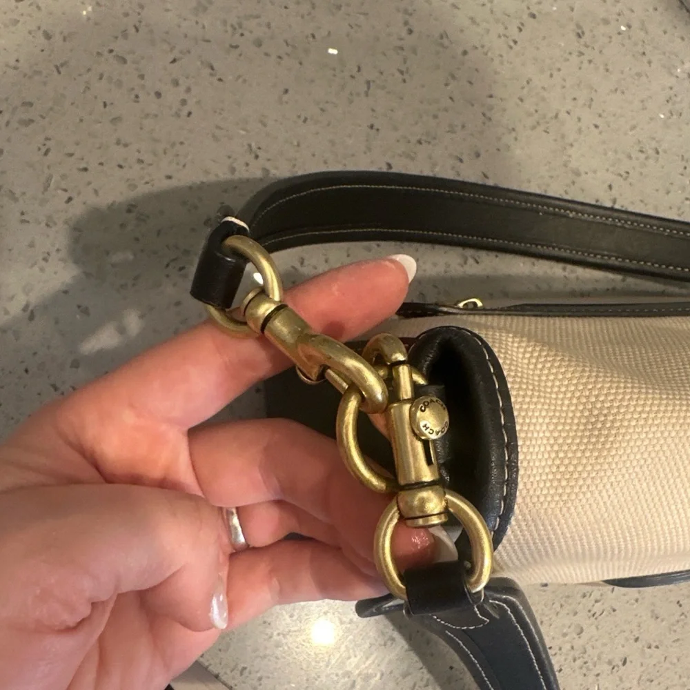 Coach Cream and Black Crossbody Bag with Gold C-Clasp - Picture 7 of 8